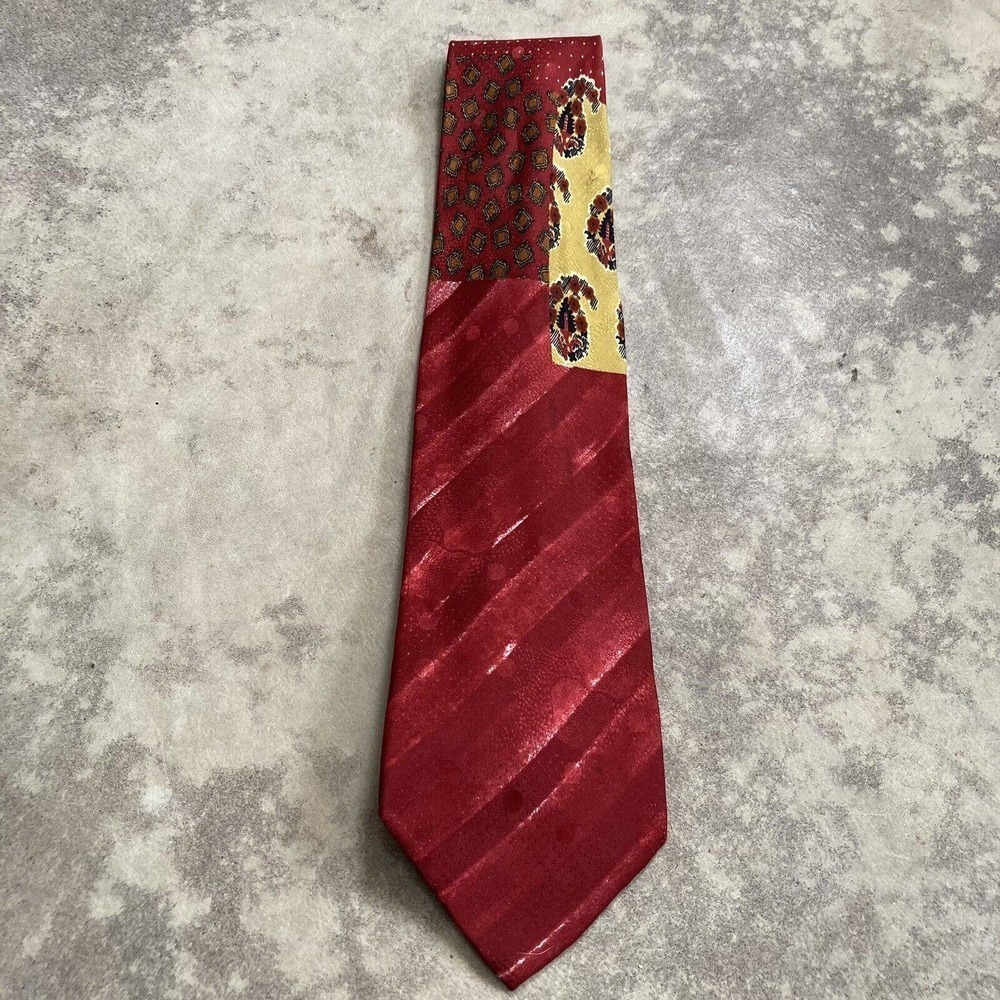 Canali Milano Silk Necktie Mens Red Geometric Abstract Print Made In Italy
